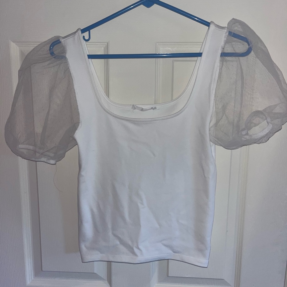 White Sheer Puffy Sleeves Top